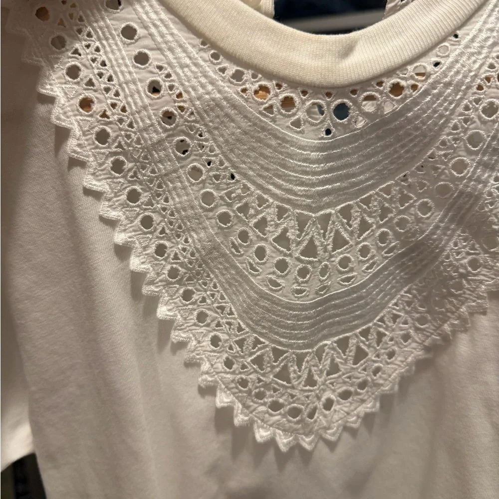 Alaia Jersey Tee with Embroidered eyelet trim